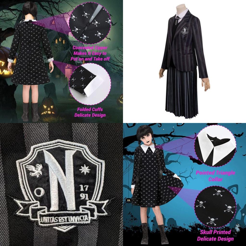 Wednesday Addams School Uniform Dress Polyester Cosplay Costume For Girls