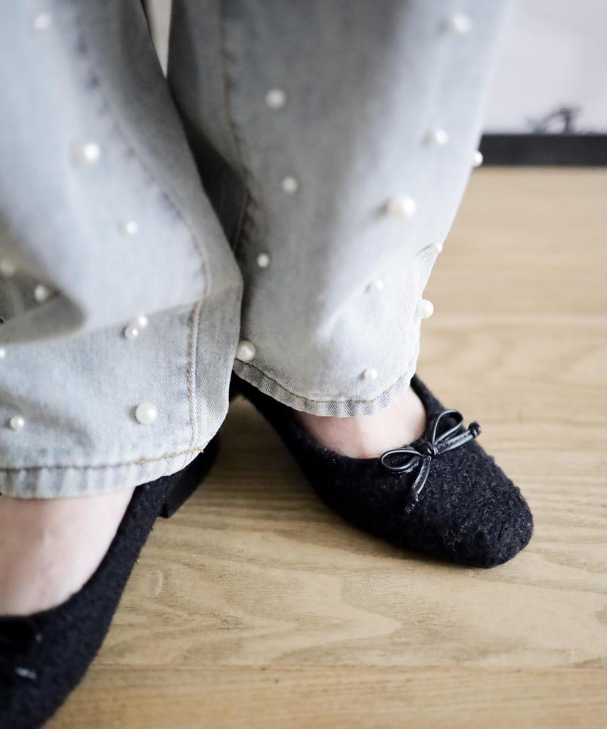 Curly Boa Low Heel Ribbon Pumps for [Sest] Women, 23.0cm, Black, dsp2208-BLK-230