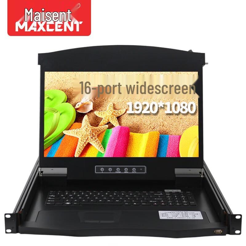 MAXCENT 16-Port KVM Switch with Integrated 17.3-inch LED Display