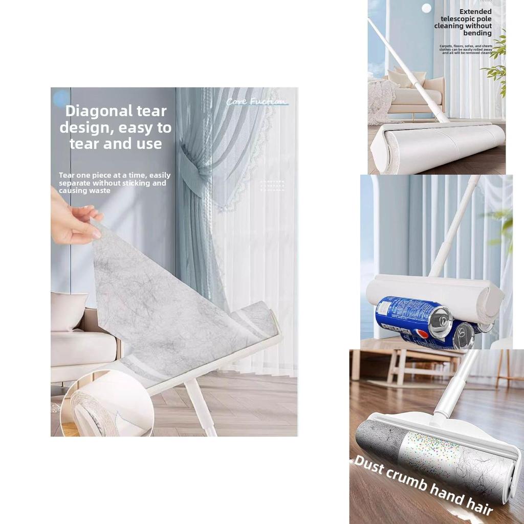 Rolo Pega-Fiapos Adesivo de Grande Capacidade Com Cabo Longo Para Limpeza de Pelos em Móveis e Tapetes