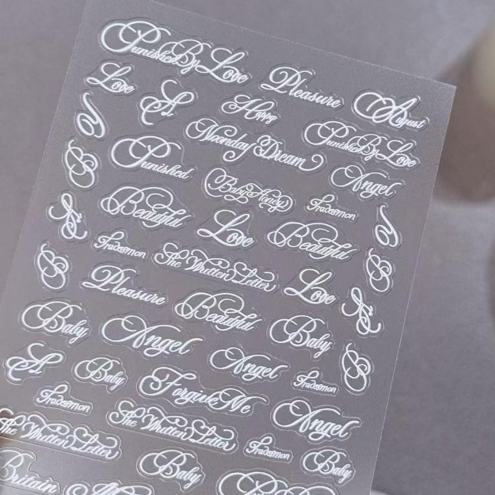 New English Letter Nail Art Stickers Black White Artistic Font Nail Decoration 3D Embossed DIY Manicure Decals Manicure Tool