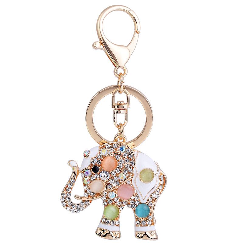 Exquisite Precious Stones Inlaid Thailand Elephant Car Keychain Elegant Pendant Gift for Friends Key Chains Ring Porte Clef