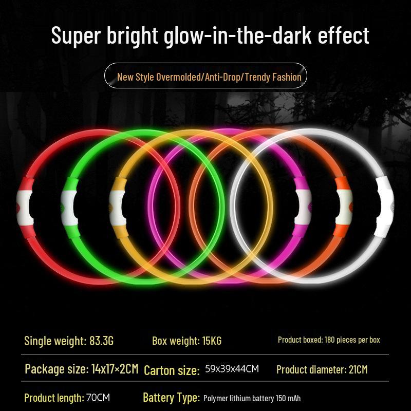 USB Rechargeable LED Dog Collar - Adjustable Light-Up Neck Ring for Large, Medium, and Small Dogs