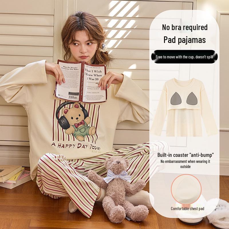 

Women’s Cute Cartoon Two-Piece Lounge Set with Chest Pads Long Sleeve XXL