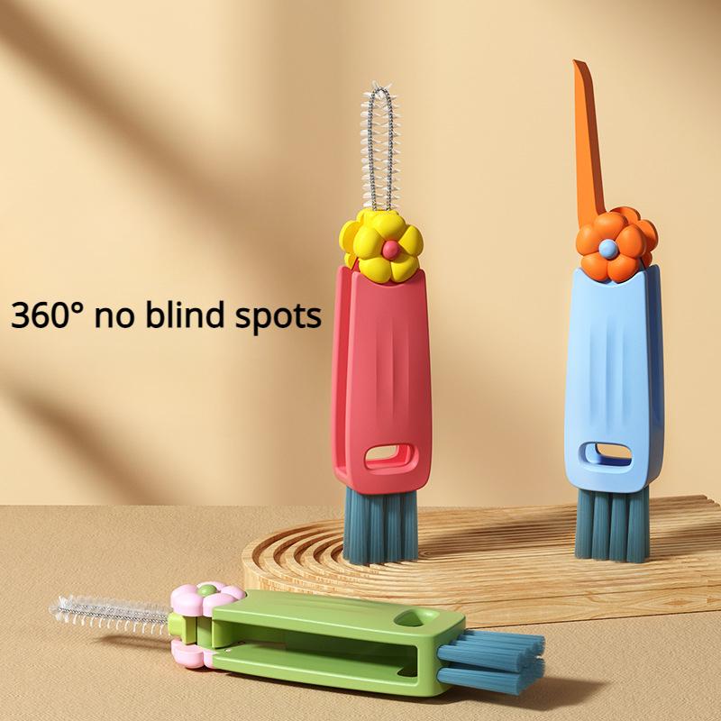 3 in 1 Niedliches Tassen-Deckel-Reinigungsbürsten-Set Mini Tassenflaschen-Reinigungsbürste Küchenwaschwerkzeug Mini-Reiniger für Reisen und Zuhause