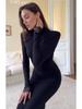 2025 Autumn Elegant Black Slimming Lace Dress for Women