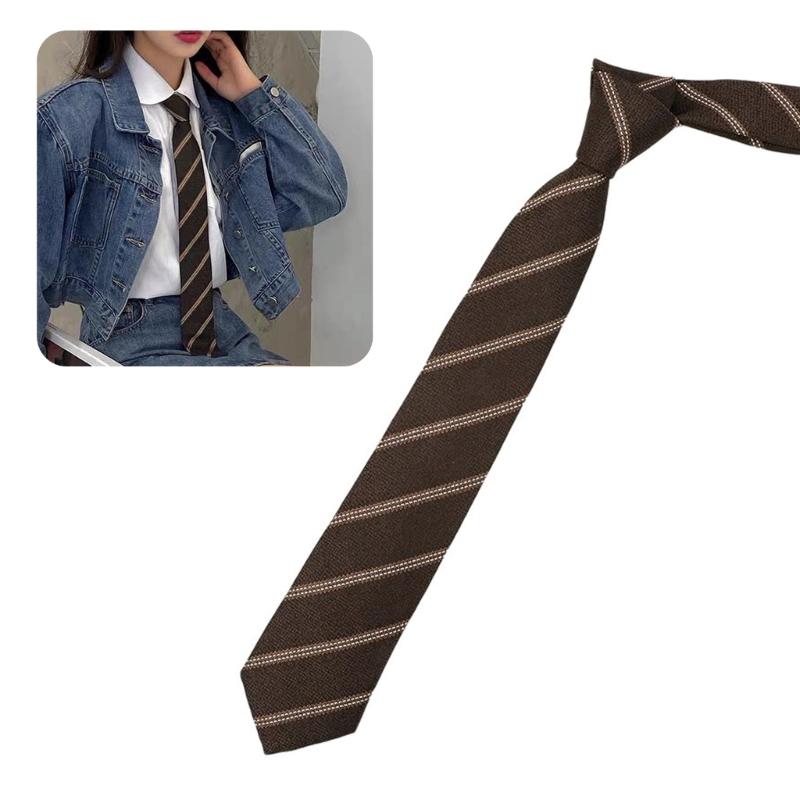 Brown Checkered Striped Neck Tie Pre-Tied Bowtie for Japanese JK School Uniform