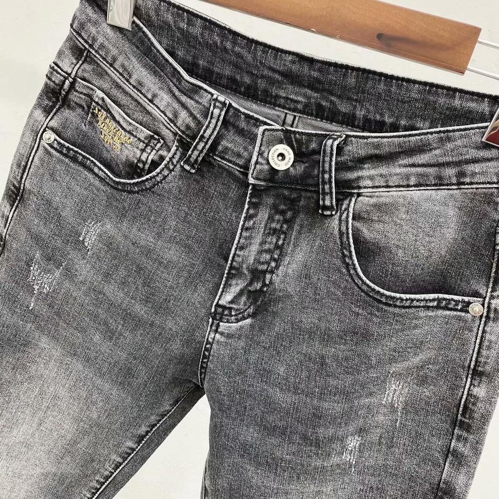 Trendy devět bodů šedé strečové letní tenké džíny pánské tide mužské Slim malé kalhoty