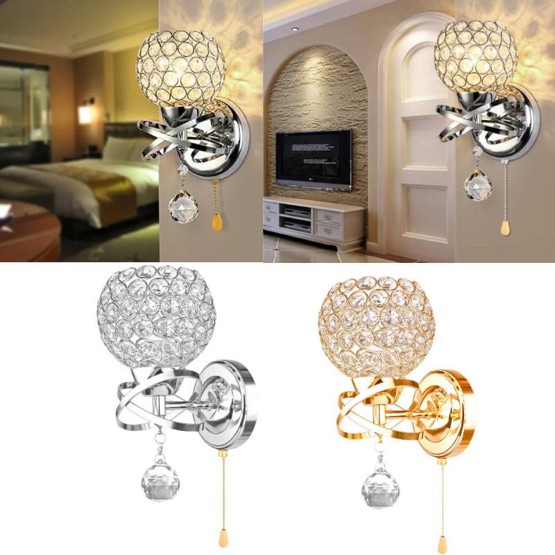 Crystal Wall Modern Light Holder Power Pull Switch Bedroom Hallway Lamp Wall