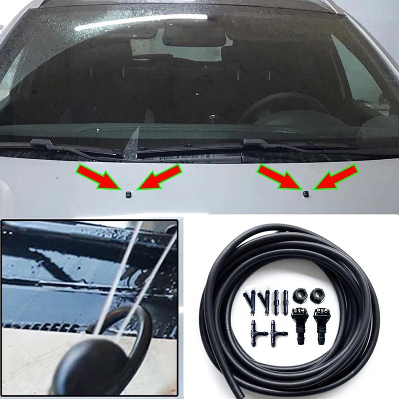 Universal Car Dual Hole Windshield Washer Nozzle Water Spray Nozzle for Most CarsConnector Replacement Wiper Water Spray Jet Kit