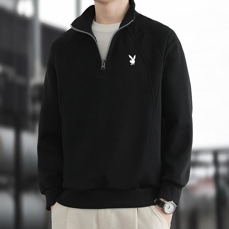 PLAYBOY Men's American Style Stand Collar Half-Zip Casual Long Sleeve Sweatshirt