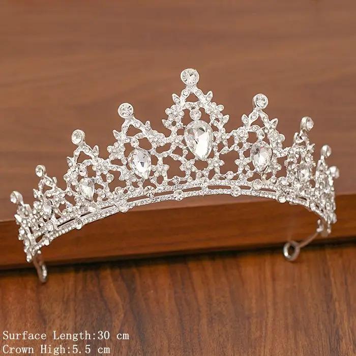 Düğün Saç Tiara Kristal gelin tacı Taç Gümüş Renk Diadem Peçe Tiaras Düğün saç aksesuarları Başlıklar Kafa Takı