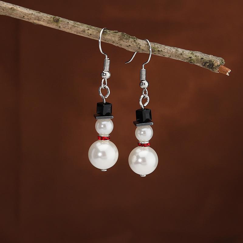 

Fashion Christmas Snowman Pearl Drop Earrings For Women Exquisite Zircon Crystal Snowflake Earring Holiday Jewelry New Year Gift