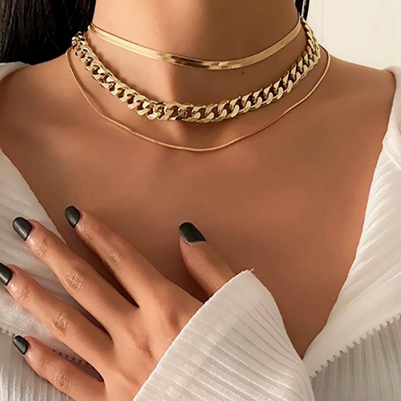 Simple Jewelry Flat Snake Chain Necklace - Stainless Steel Rope Layering Design Fashionable Accessory for Women Gift