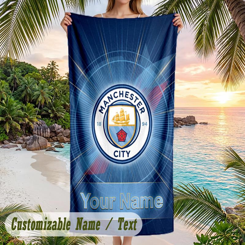 Beach Towel Manchester City Print Custom Name Text Soft Towel for Swimming Pool