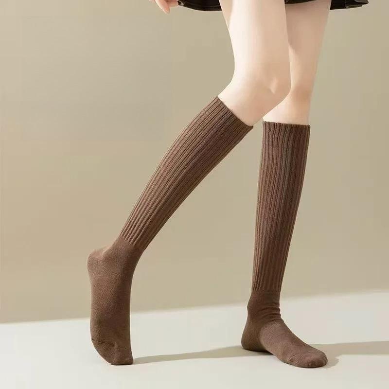 Women Striped Cotton Long Socks Japanese Jk Black White Knee High Stockings Long Tube Leg Solid Color Girls Students Warm Socks