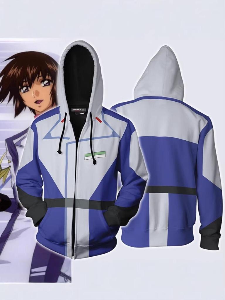 3D Printed Anime Hoodie with Mobile Suit Design - Japanese Anime Zipper Jacket