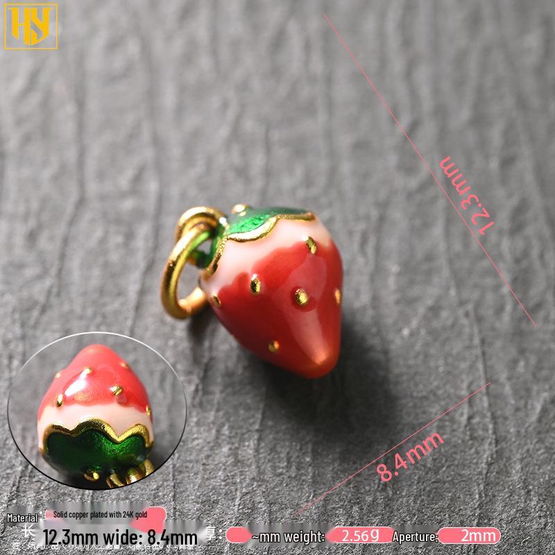 Miedziana Pozłacana 24k Złotem Zawieszka Truskawka do Tworzenia Biżuterii DIY