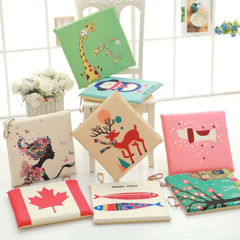 Cartoon-Muster Memory-Schaum Quadratische Stuhlkissen mit abnehmbarem waschbarem Bezug