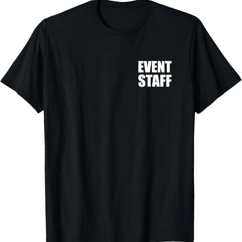 Mitarbeiter, Eventmitarbeiter (Nur Vorderseite), Weißes T-Shirt mit schwarzem Aufdruck