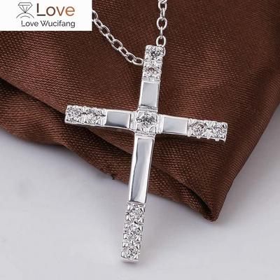 925 Stamped Silver Classic Cross Crystal Pendant Necklace For Women Wedding Party Noble Jewelry Holiday Gift