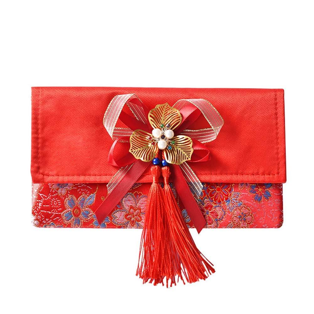 New Year Blessing Words 2025 Money Pocket Brocade Cloth Tassel New Year Money Bag Chinese Wedding