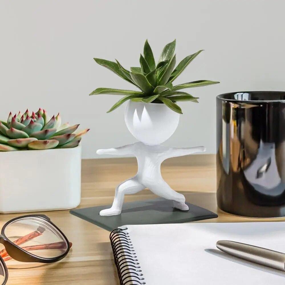 Succulent Plant Pots Weightlifting Running Yoga Human Shaped Succulent Pot Resin Creative Decorative Plant Pot for Mantel Table Bathroom