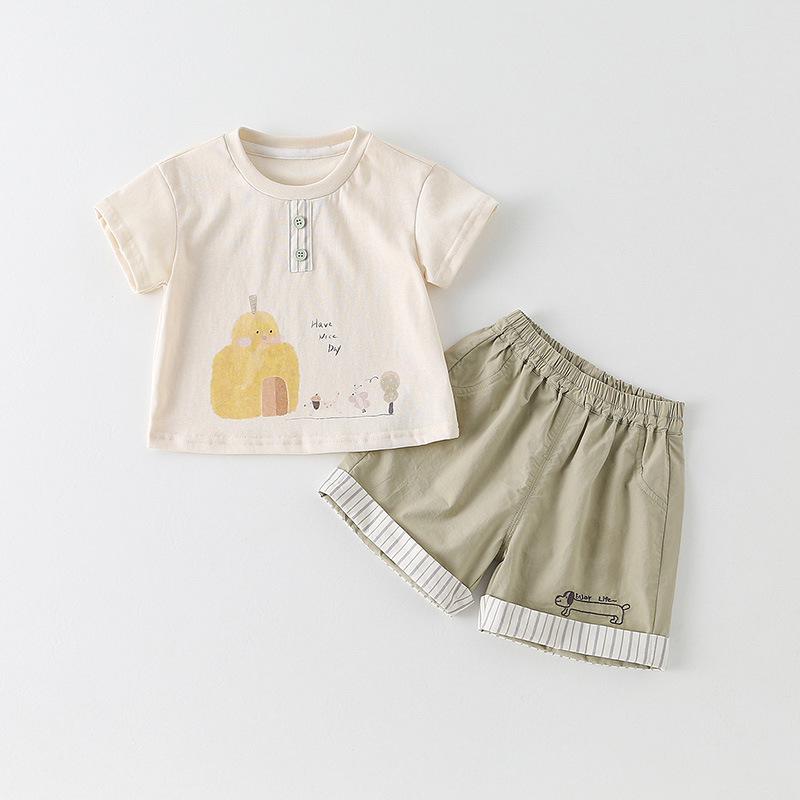 2026 Boys' Cartoon Print Short-Sleeve Set: Breathable and Skin-Friendly Two-Piece for Summer