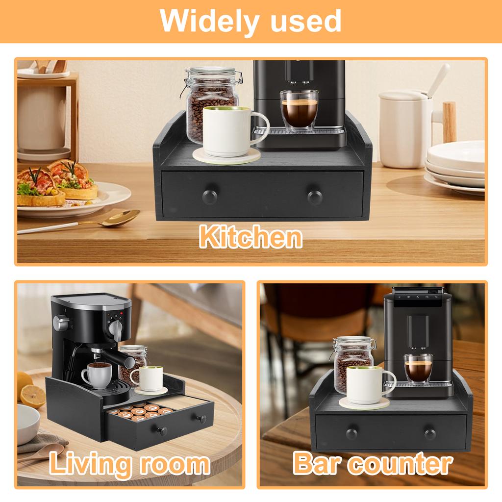 Capsule Coffee Display Rack Storage Coffee Bar Organizer with Drawer Wood Coffee Station Organizer Coffee Machine Base Drawer