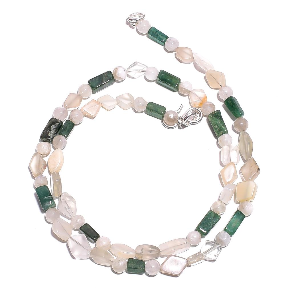 Natural Moonstone Aventurine Gemstone Smooth Beads Necklace 17" UB-4985 UB-4985