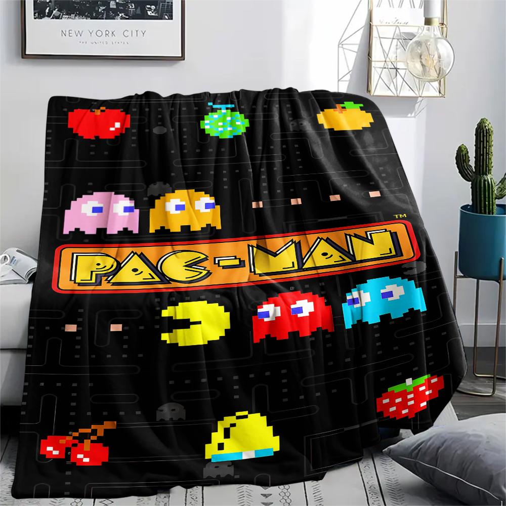 1 st Pac-Man-tryckt flanellfilt, hög kvalitet för alla årstider, heminredning, värme och komfort, perfekt som julklapp