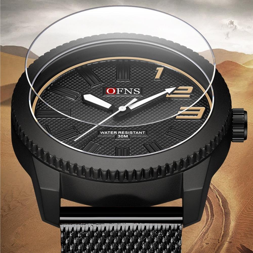 Ofns Brand 1590 Texture Mesh Belt Men's Watch Simple Digital Commuter Cross Border Quartz Luminous Waterproof Watches For Men