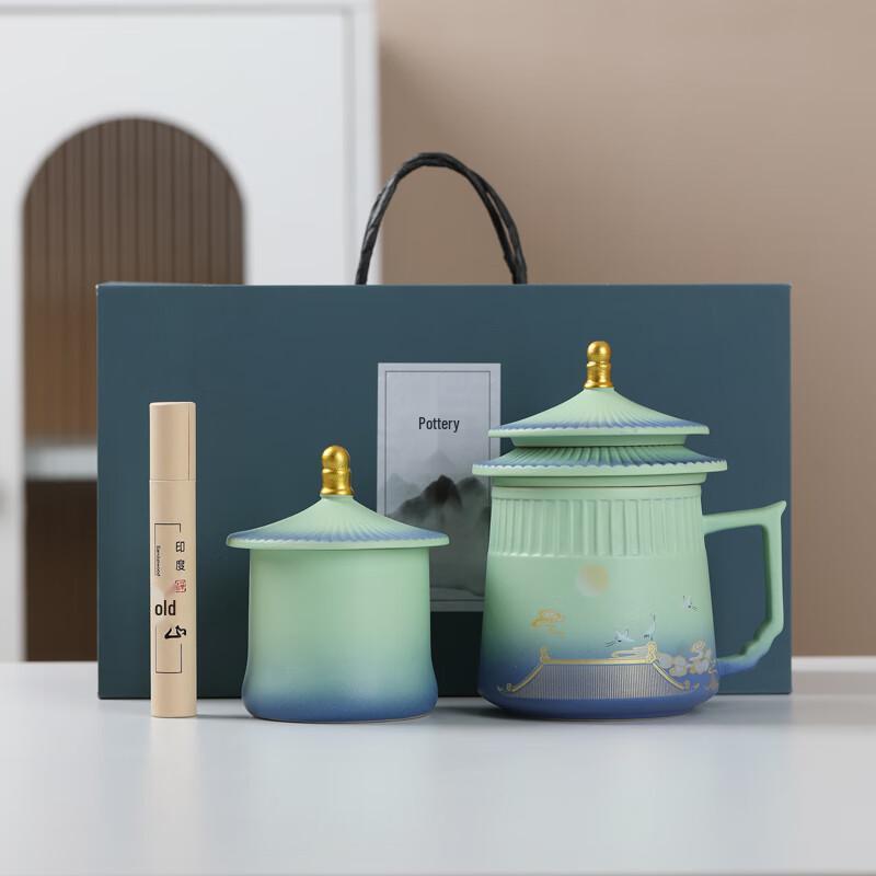 MULTIPOTENT Forbidden City Auspicious Crane Ceramic Tea Set & Sandalwood Gift