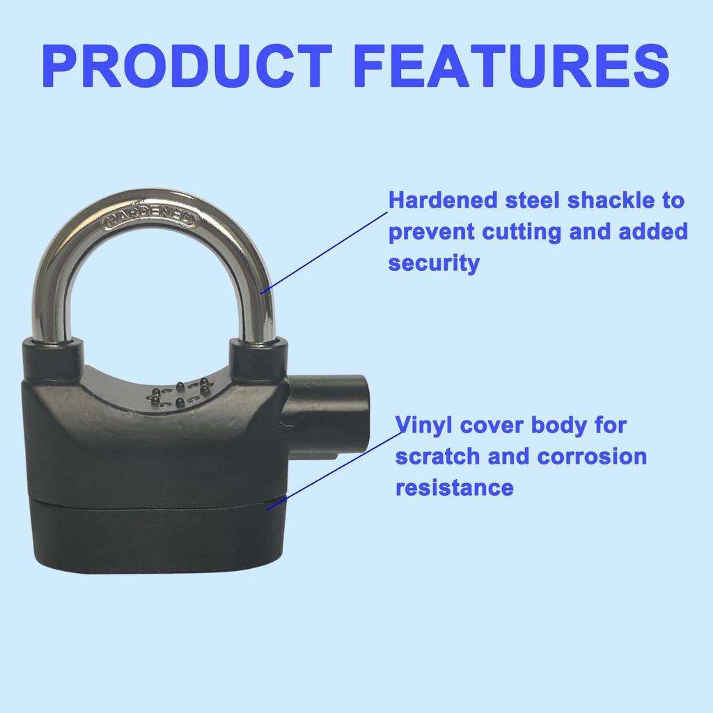 Alarm Lock 110dba Universal Security Alarm Lock System Anti-Theft for Door Motor Bicycle Padlock with 3 Keys (2PCS)