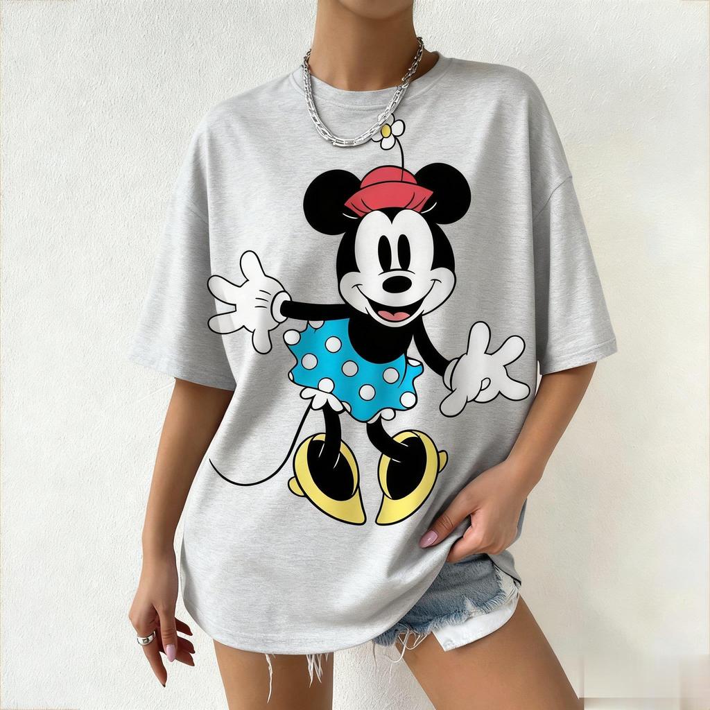 Disney Minnie Mouse Cartoon Print Tshirt Women Men Summer Casual Short Sleeve Tops Streetwear Graphic Tees Vintage Y2k Clothes