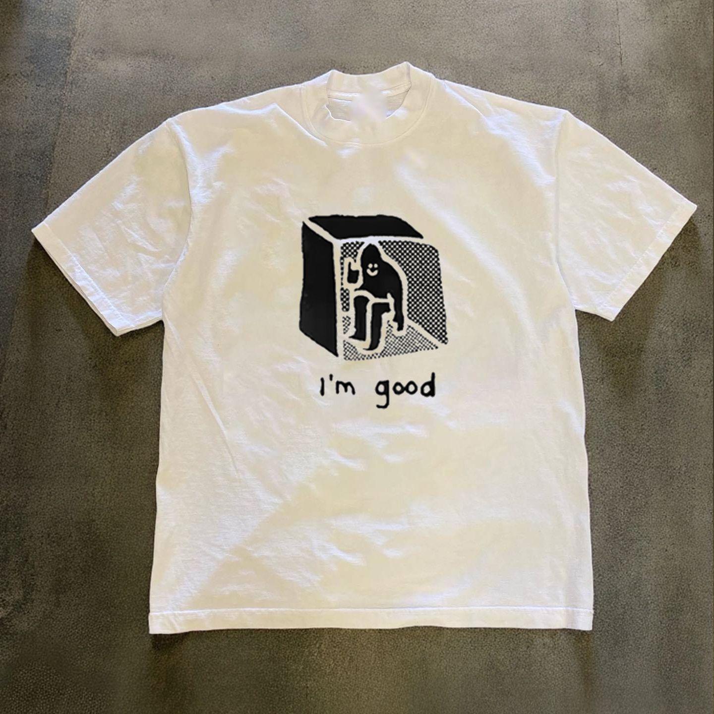 

A Heavyweight Pure Cotton American Retro Square Figure Print Round-neck Men s and Women s Summer Loose Trendy Tops on Instagram 4XL