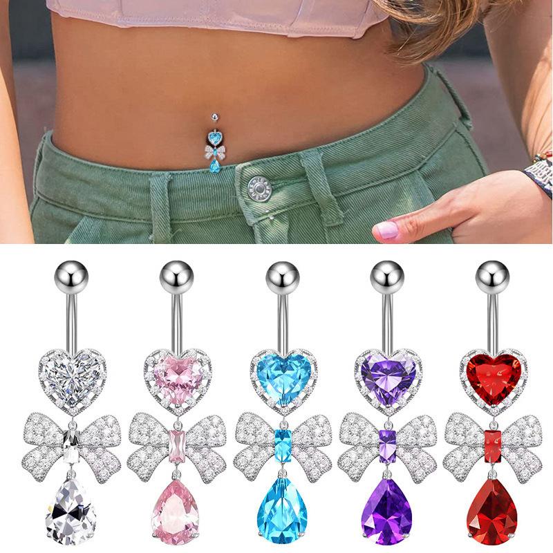 Stainless Steel Belly Piercing Jewelry Exquisite Heart Bow Belly Button Rings For Women Girls  Navel Ring Body Jewelry