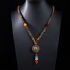 Stile Etnico Retrò Catena Lunga per Maglione Ciondolo in Pietra Bodhi con Diamante Collana con Perline di Legno Ciondolo in Cotone e Lino Tibetano Collana con Perline di Buddha