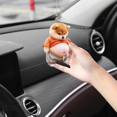 Enfeite de suspensão para cachorro e gato barrigudo, decoração para casa, árvore de natal interna, espelho retrovisor de carro, acrílico plano 2D, barriga grande, desenho animado, animal, decoração pendurada