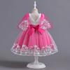 Girls Princess Dress Mesh Fluffy Dress Children's Lace Short-Sleeved Dress