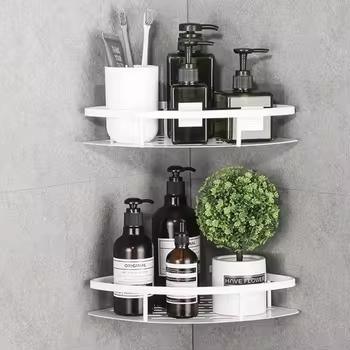 Modern No Drill Bathroom Corner Shelf Waterproof Wall Mounted Shower Rack Strong Adhesive Space Saving Bathroom/Shower