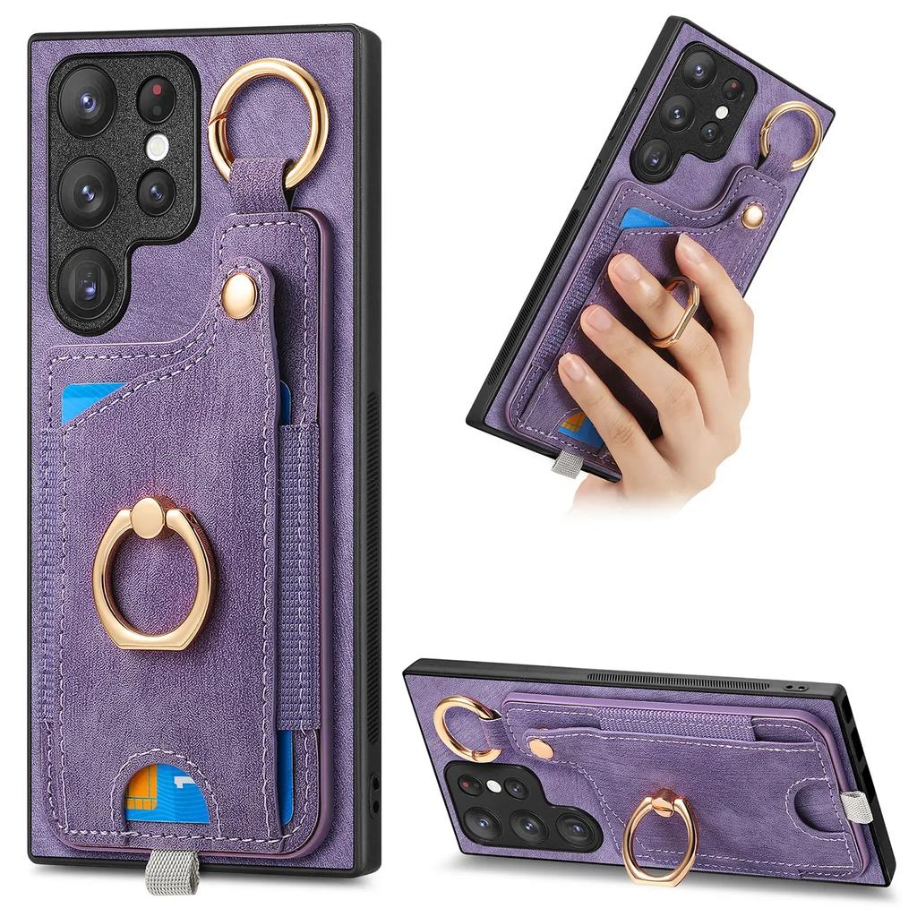 Ring Holder Cards Solt Wallet Leather Case For Samsung Galaxy S25 Ultra S24 FE S23 S22 Plus A16 A26 A56 A06 A36 A17 A07 Cover