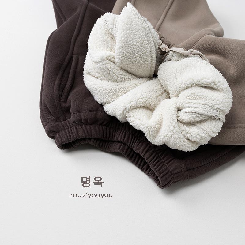 Kids Korean Style Winter Fleece Thickened Warm Casual Sweatpants For Boys And Girls