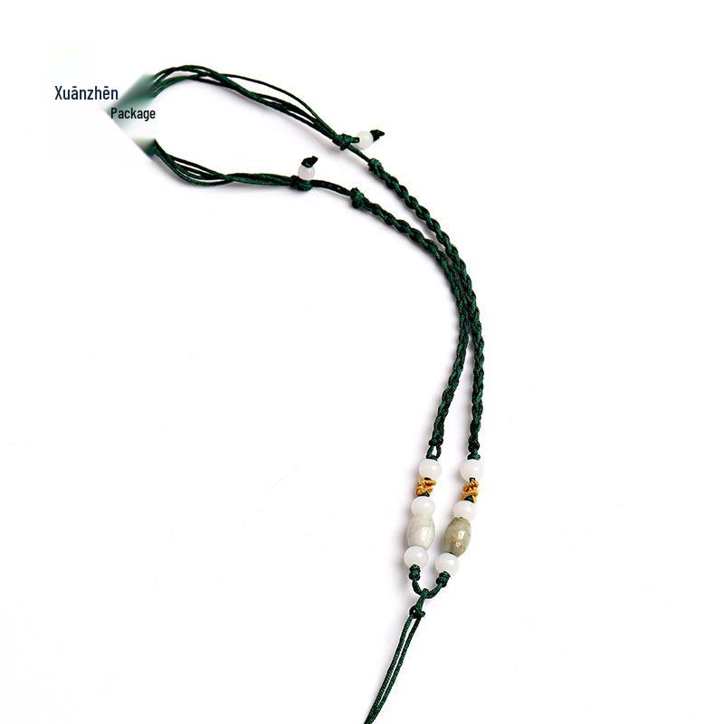 Adjustable Red Rope Jade Pendant Necklace for Men & Women with Round Beads - Semi-finished