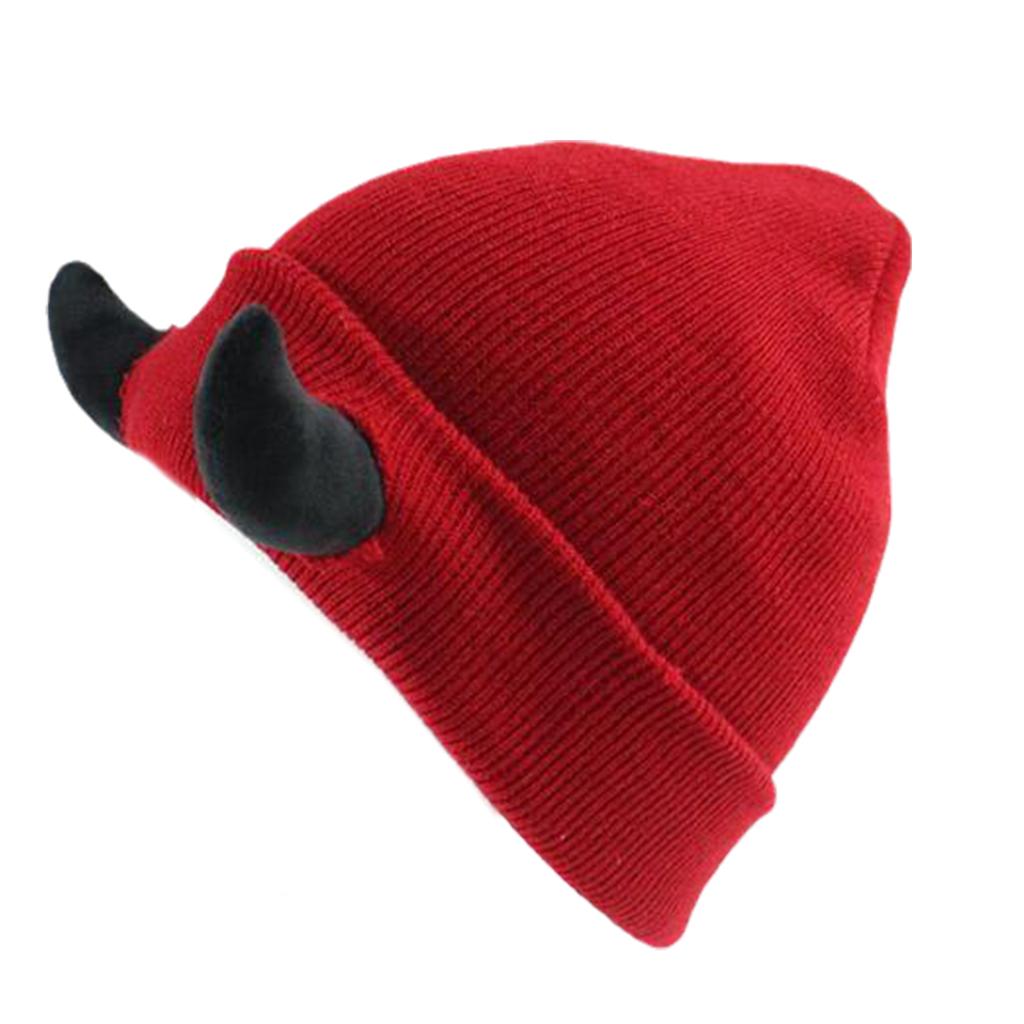 Fashion Knit Hat for Women Men Handwoven Beanie Cap Crochet Hat for Girl Boys Party Devil Horn Hat Novelty Accessories