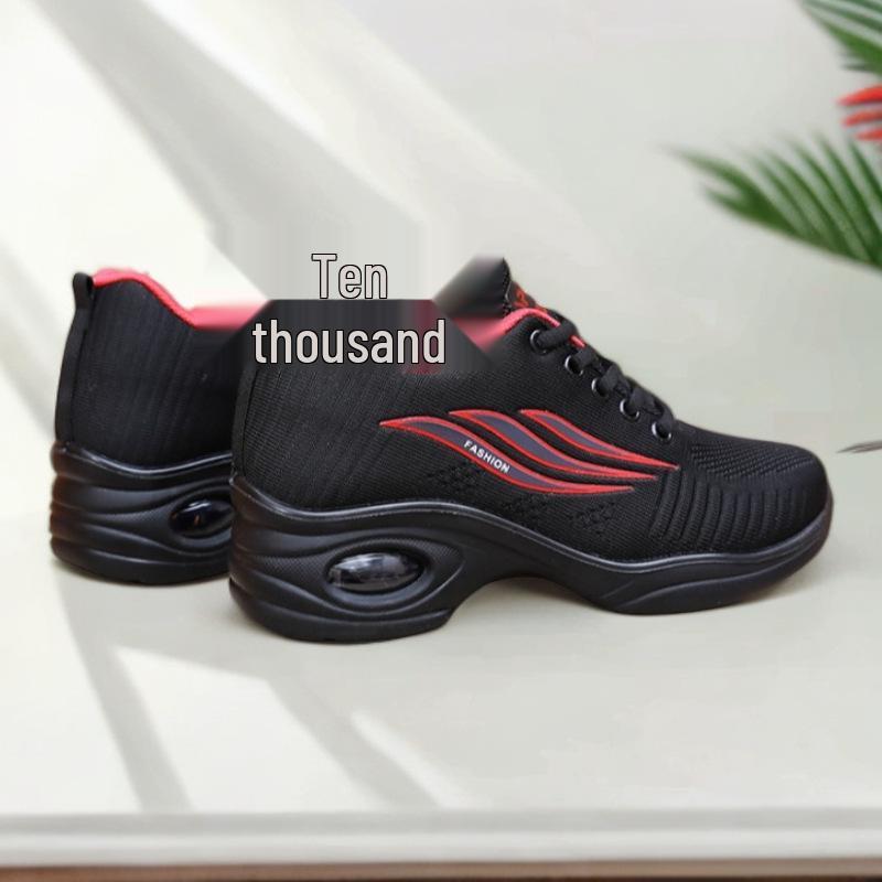 Women's Soft Sole Shock-Absorbing Dance Shoes with Breathable Mesh and Mid-Heel for Casual Square Dancing