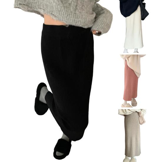 Dámská midi sukně s vysokým pasem, volného střihu, žebrovaná pletená sukně, jednobarevná, podzimní zimní, rovná sukně, všestranné denní nošení