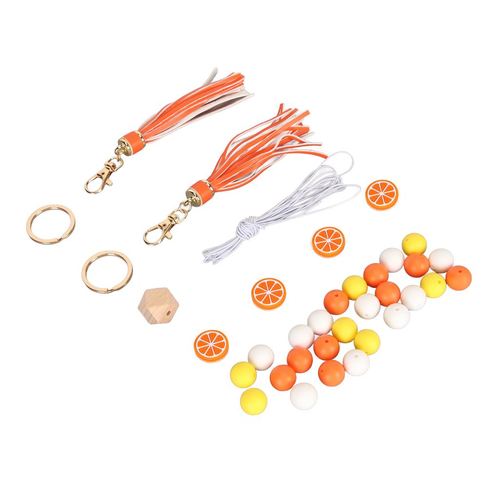 Keychain Lemon Silicone Bead Keyring Key Chain 15mm Silicone Bead Tassel Set for Decoration