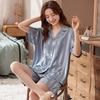Ice Silk Women's Summer Pajama Set - 2024 Short Sleeve Imitation Silk Two-Piece