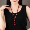 GEMCHIC Damen Vintage Chinesischer Stil Cloisonné Phönix Halskette Lange Rote Achatperlen Pulloverkette Ethnischer Schmuck Geschenk